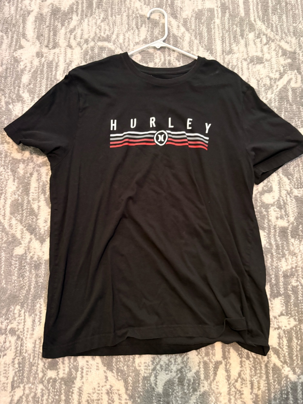 Hurley Black Short-Sleeve Logo Tee with Red & White Stripes